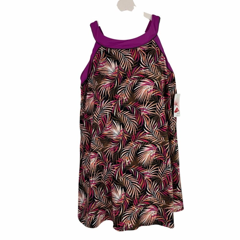 Lands End Womens 20W Swim Dress Black Dark Pink